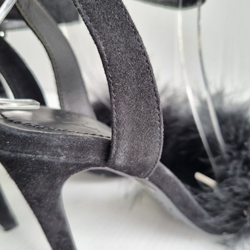 Aje. Black Feather & Suede Open Toe Stilettos Size 36 - Picture 9 of 10